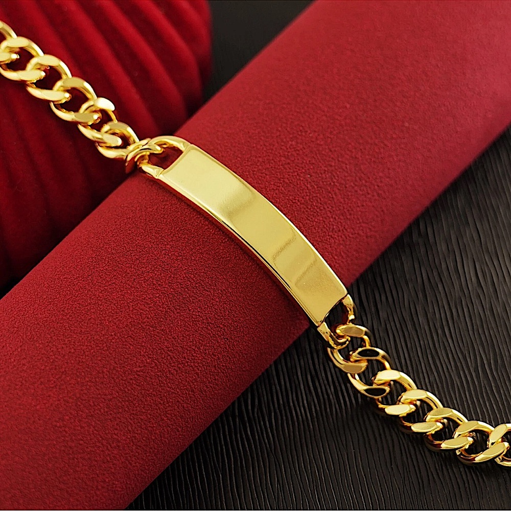 Gold Plated Name Tag Cuban Unisex Chain Link Bracelet - Picture 9 of 10